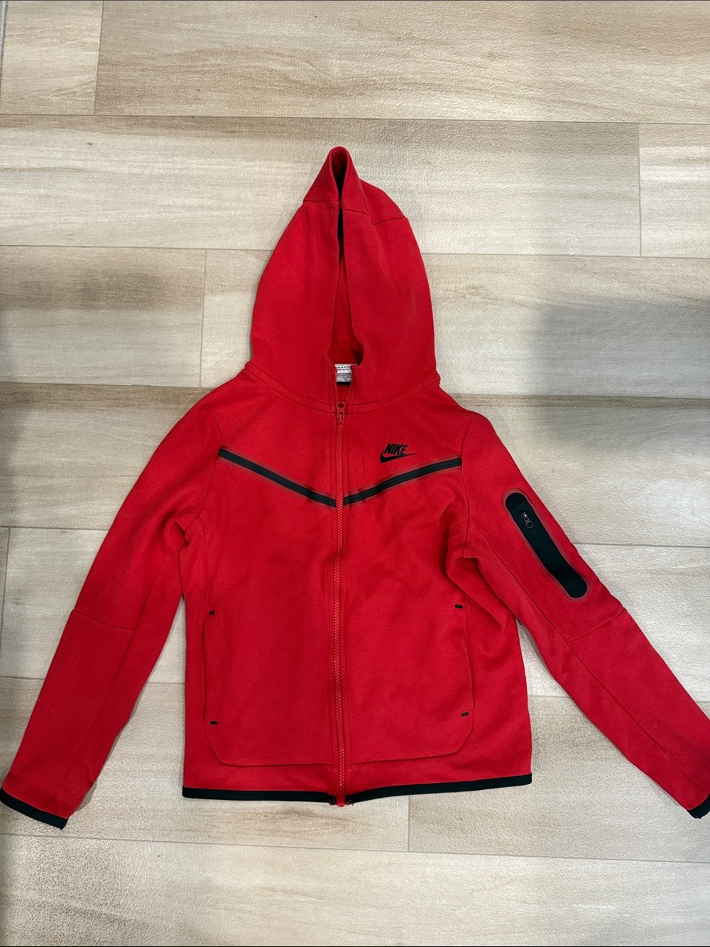 Nike Red Hooded Zip Sweatshirt with Black Accents